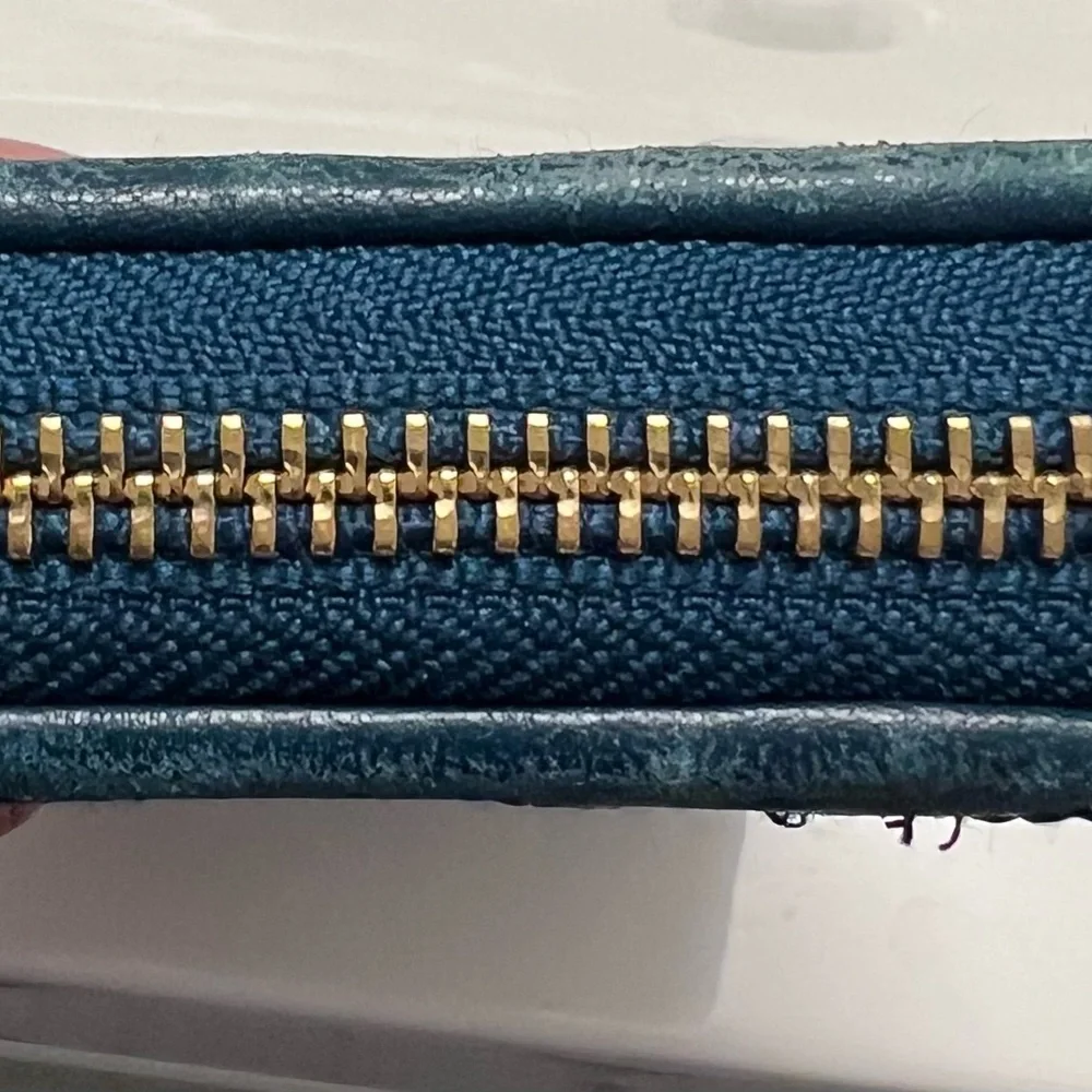 Tory Burch- blue and gold rectangle wallet.